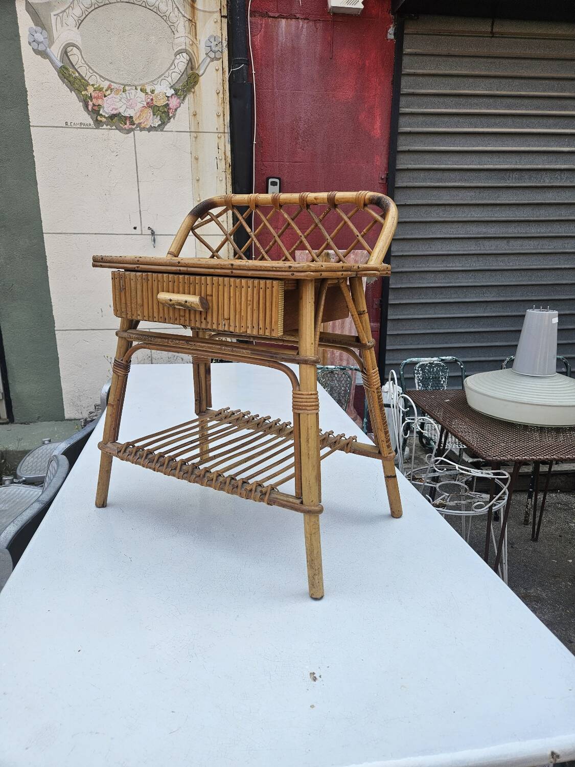 1960s rattan bedside table