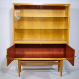 Elm wood highboard with display cabinet, 1960s