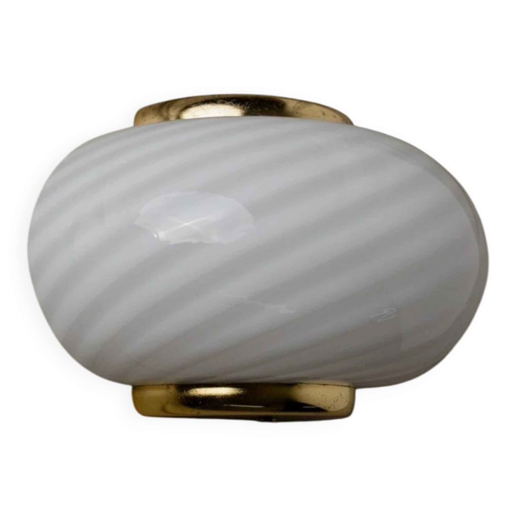 Vintage Murano white opaline glass wall lamp with brass fittings, 1970s Hollywood Regency, Italy
