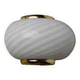 Vintage Murano white opaline glass wall lamp with brass fittings, 1970s Hollywood Regency, Italy