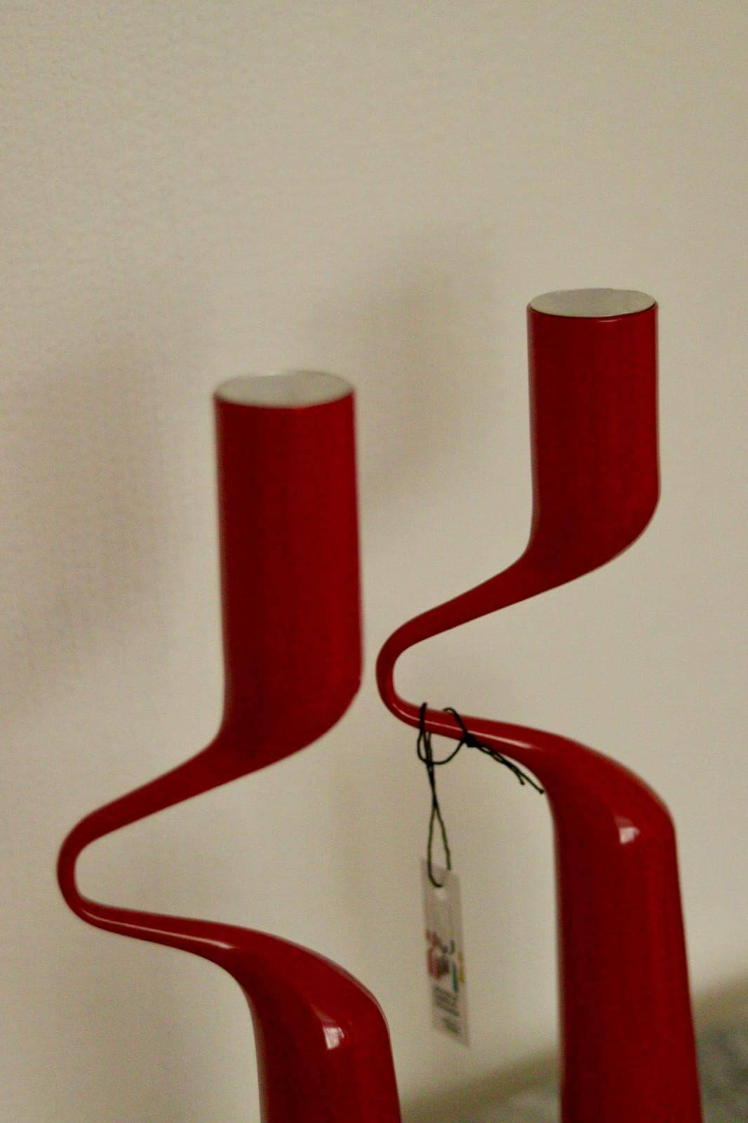 Pair of vintage red metal candleholders by Mikaela Dorfman for Menu Denmark