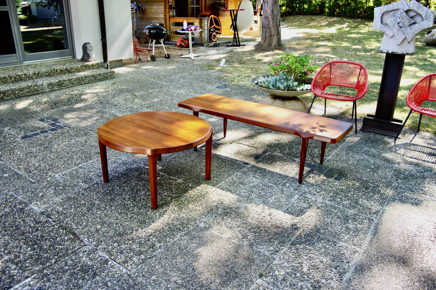 Organic round coffee table in solid teak by john boné for michael laursen denmark 1960
