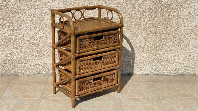 Cabinet with vintage rattan drawers