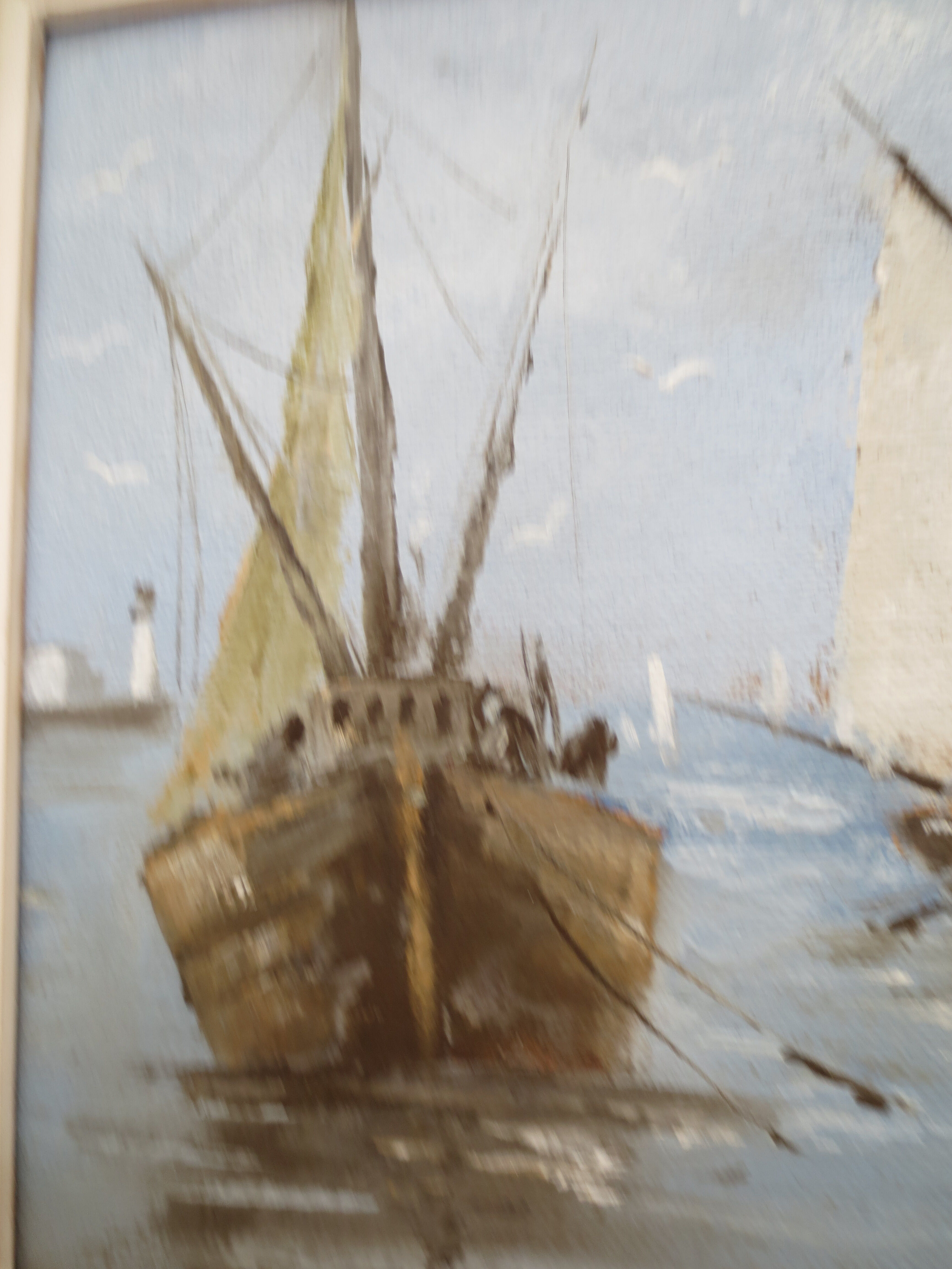 Marine painting on the treport, in its frame
