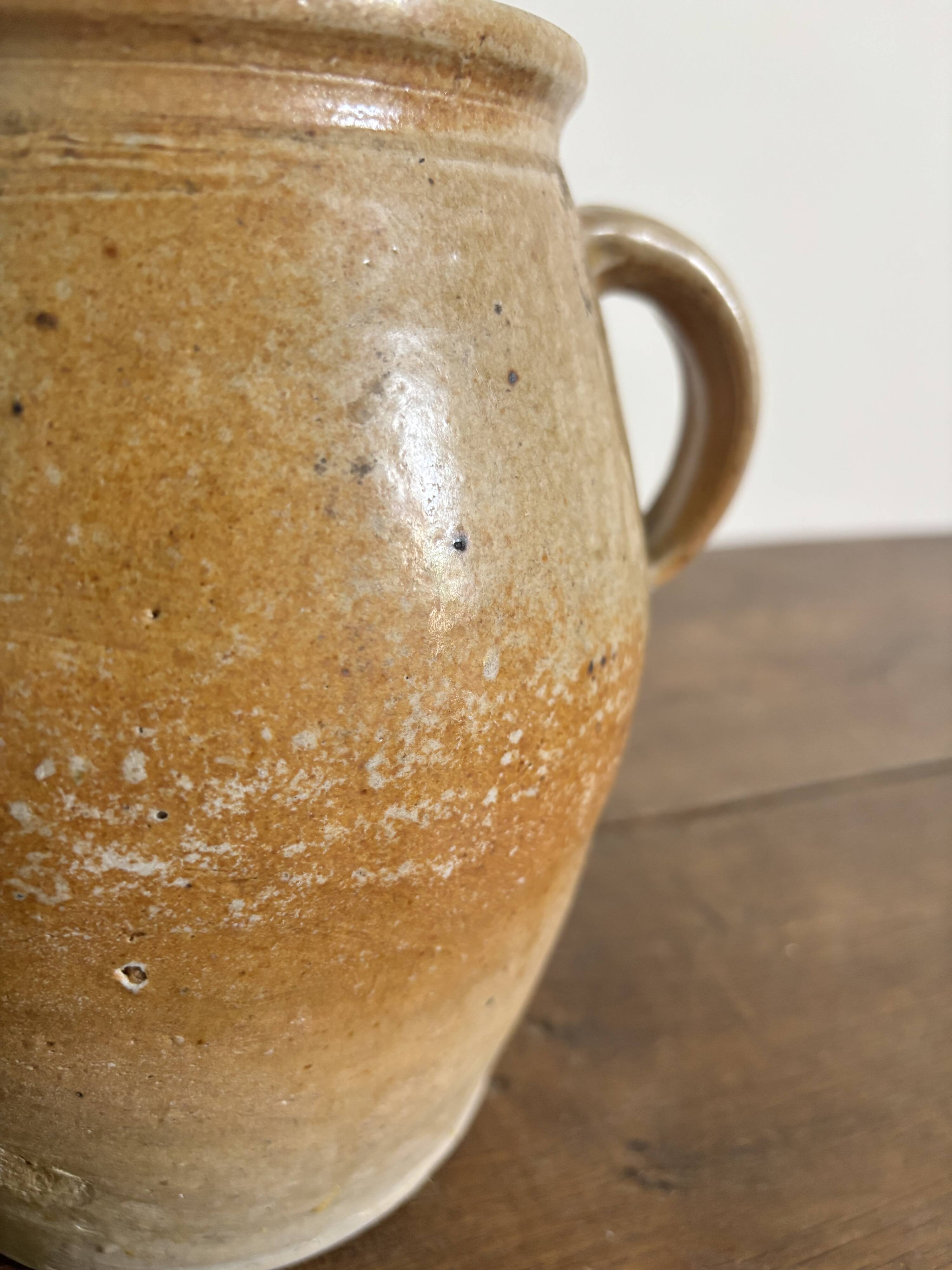 Ancien pot à graisse/vase en grès vernissé vintage – 2 anses