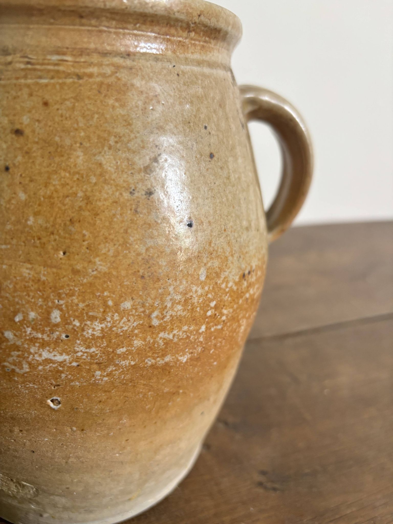 Ancien pot à graisse/vase en grès vernissé vintage – 2 anses