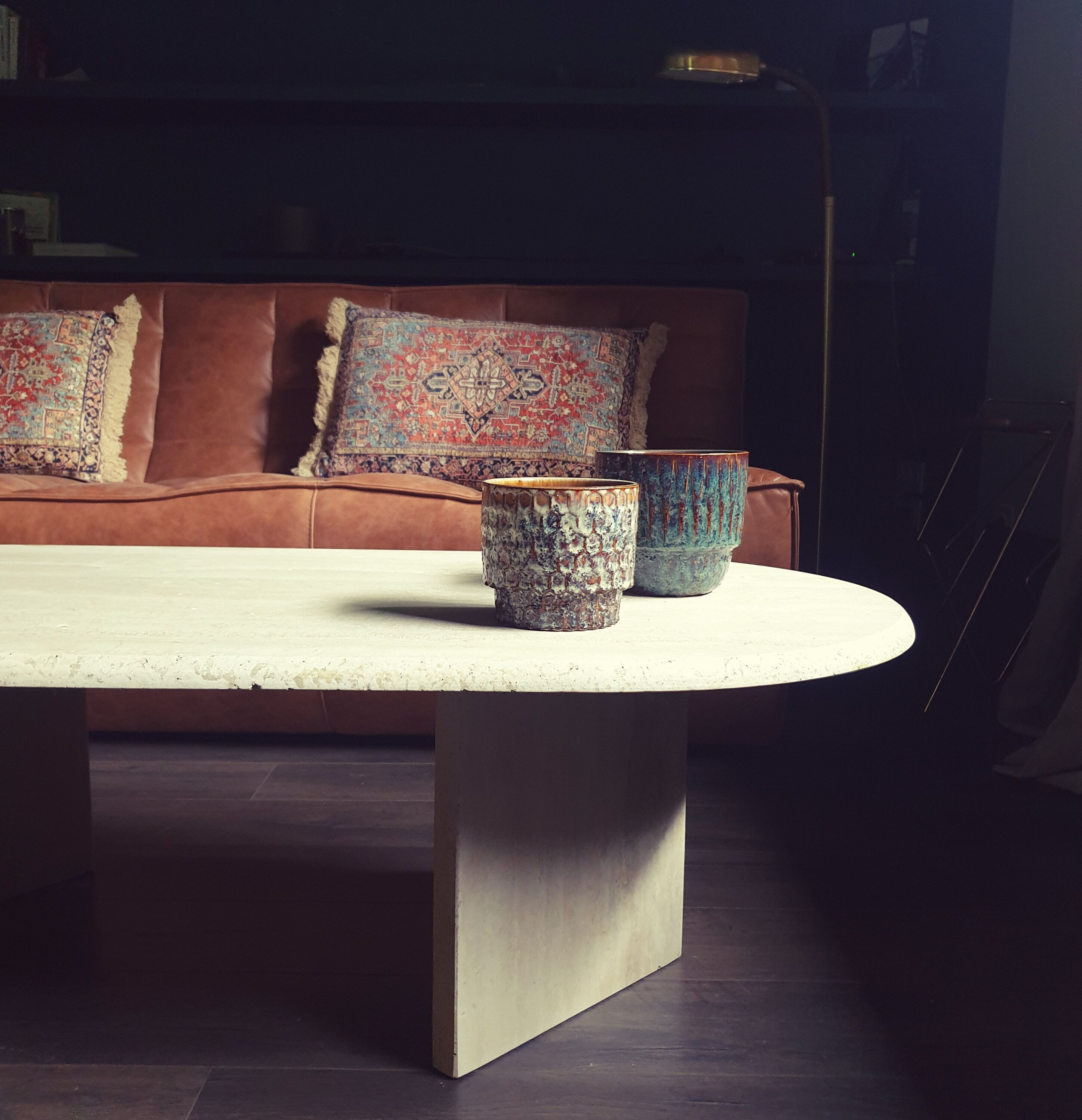 Vintage coffee table travertine marble Rochebobois 80s