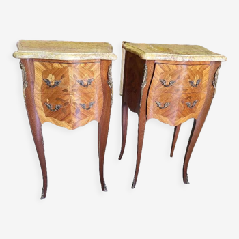 Pair of bedside tables in rosewood and marble