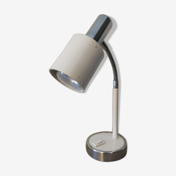 Lampe de bureau flexible métal chromé et blanc vintage