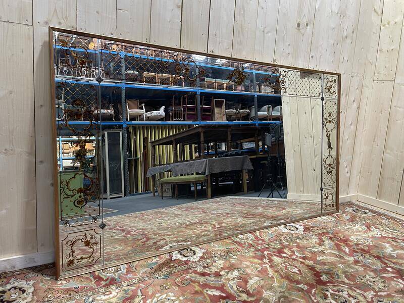 Miroir de bistrot ou de brasserie vénitien Art Nouveau en verre églomisé