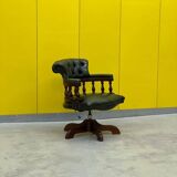 Chesterfield Revolving Captain's Chair with Green Leather Upholstery