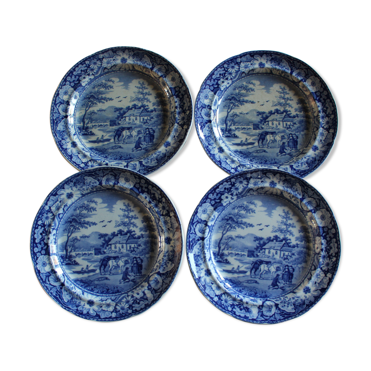 Lot of 4 cobalt blue English dessert plates