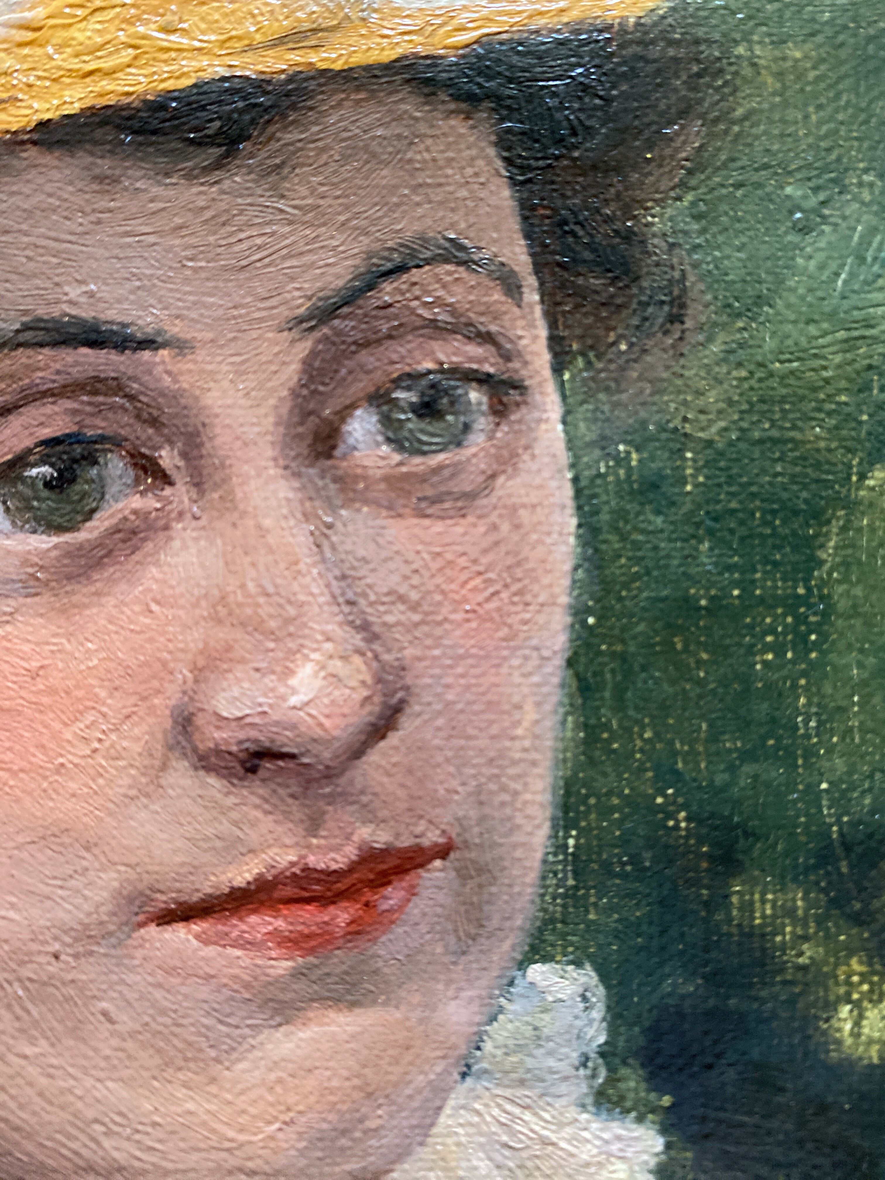 HST painting "Elegant hat surrounded by trees" XIX° century