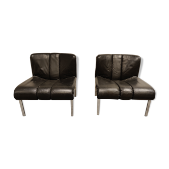 Vintage leather and chrome eurochair lounge chairs by Girsberger, 1970s