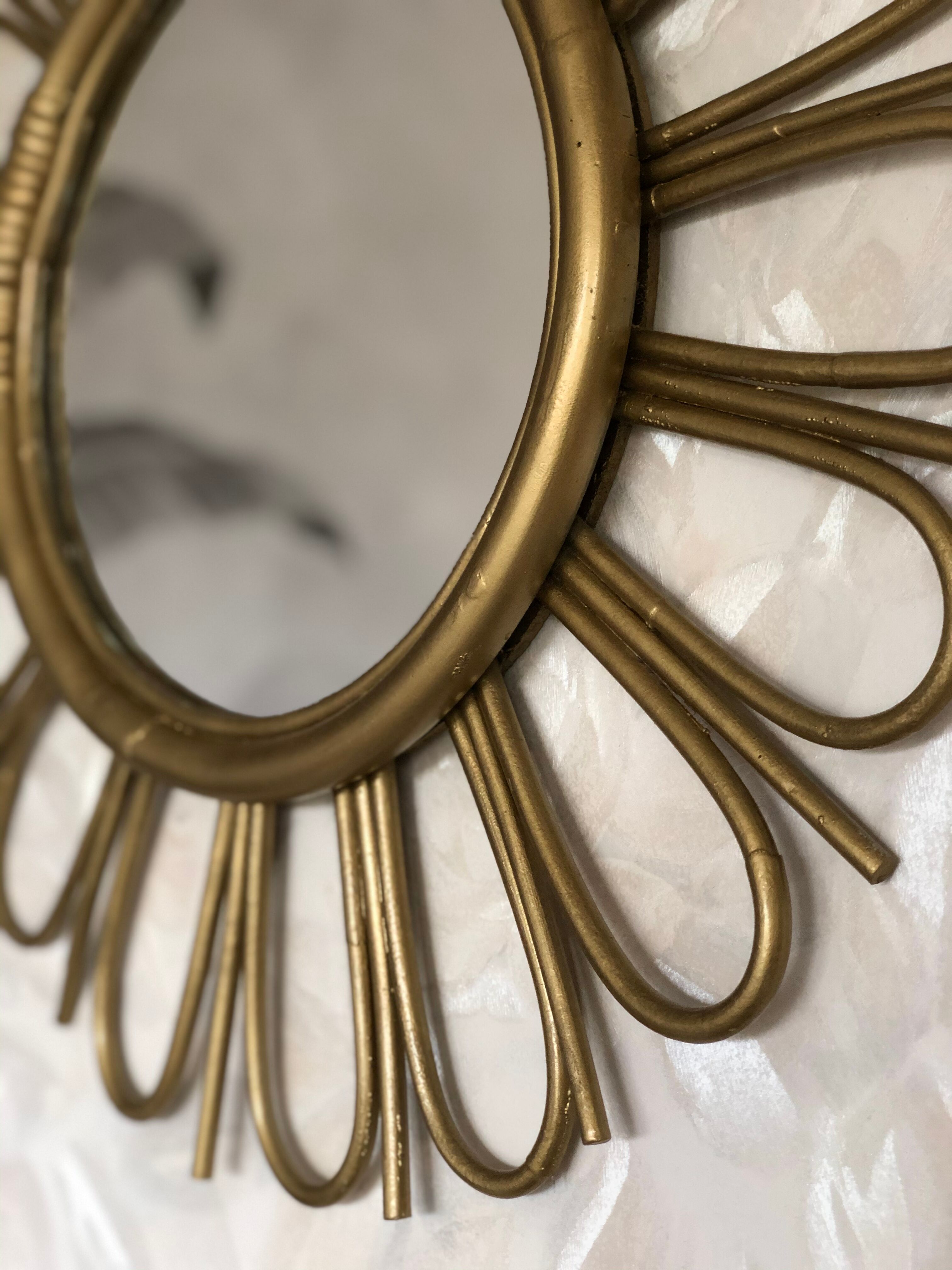 Golden rattan sun mirror 50cm