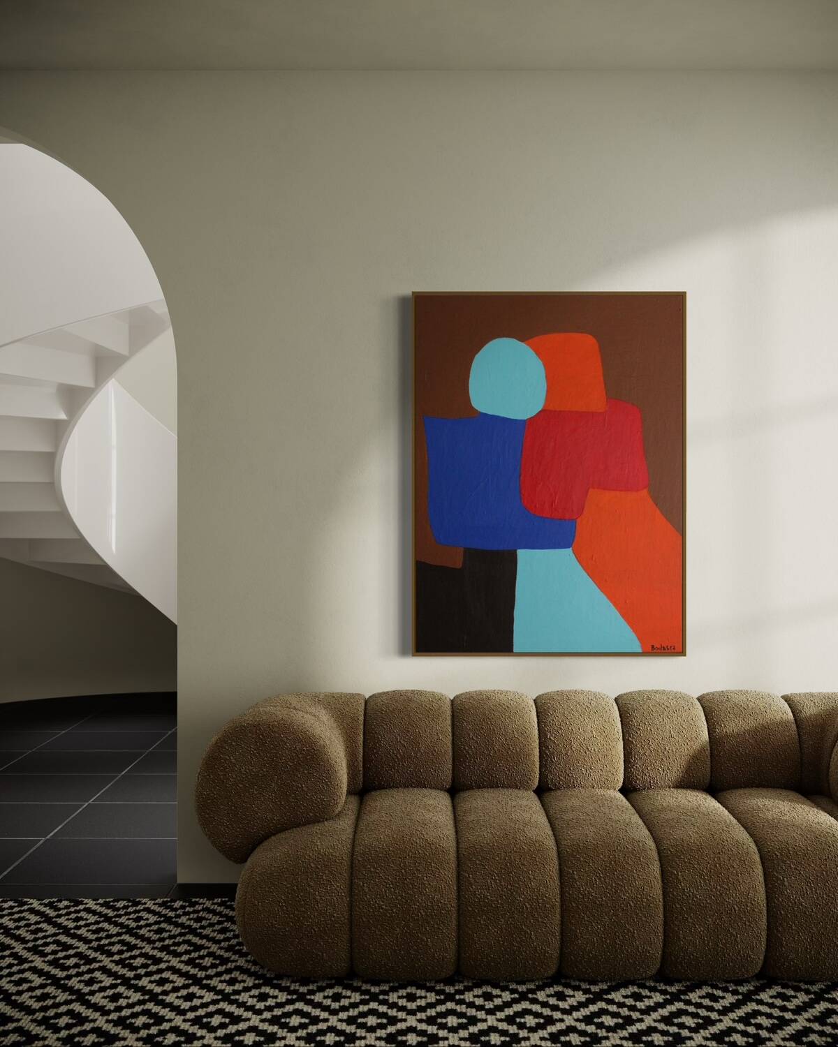 Peinture figurative minimaliste " A hug" 100x81cm