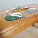 Vintage Hand-Painted Wooden Footstool: Yugoslavian Folk Art Decor