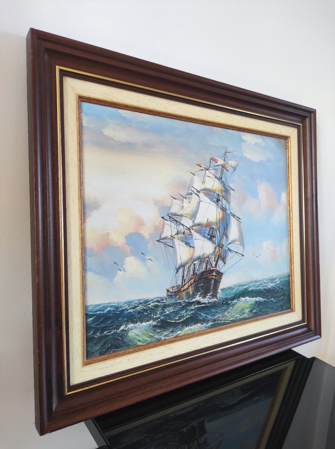 Vintage painting on canvas "Marine / Sailboat" signed Simon
