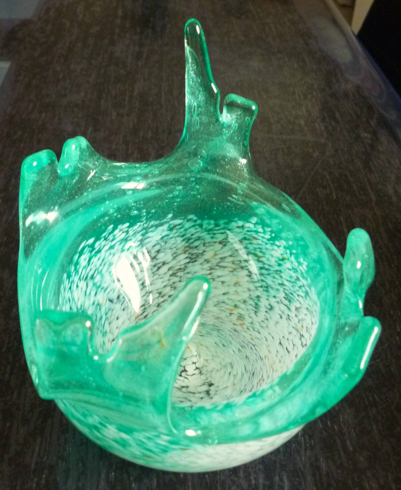 Blown glass empty pocket, thick, free-form, 80s design