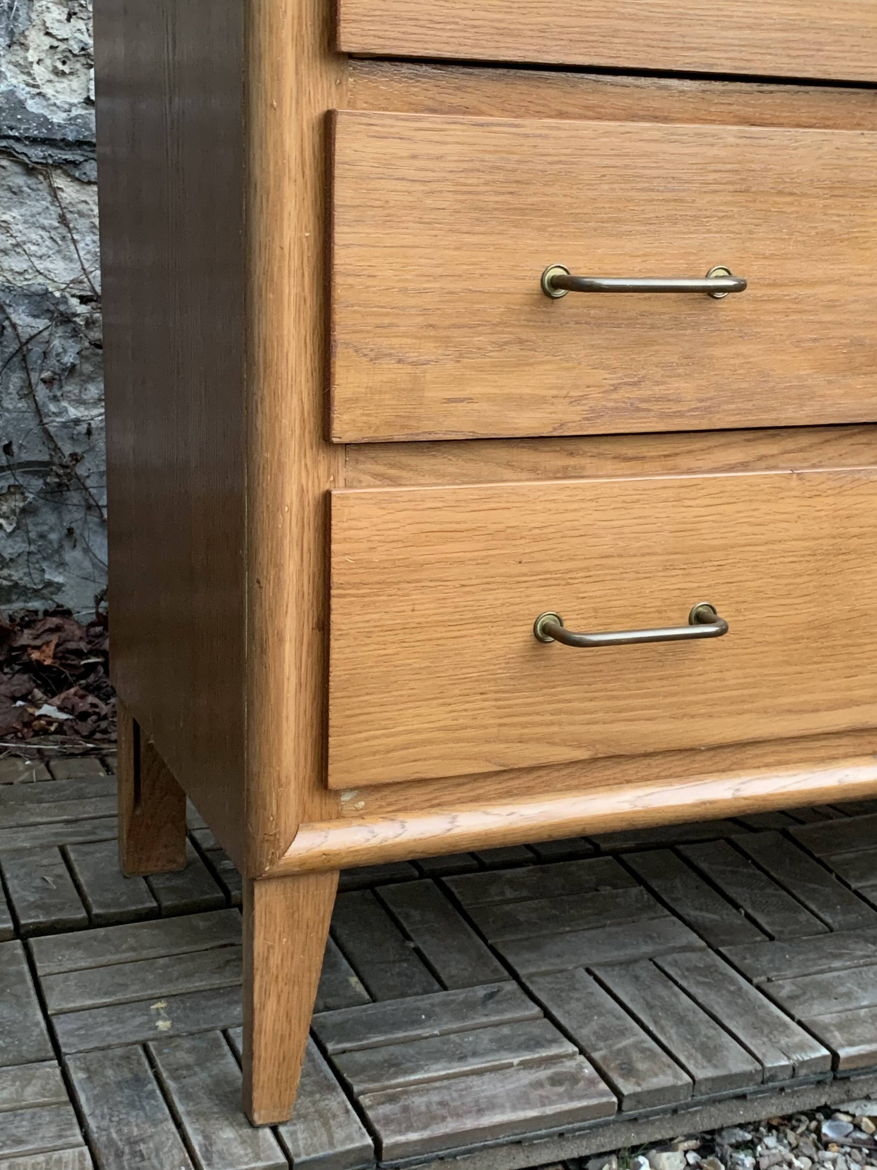 Vintage chest of drawers with compass feet, oak, original patina, 1950s