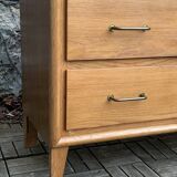 Vintage chest of drawers with compass feet, oak, original patina, 1950s