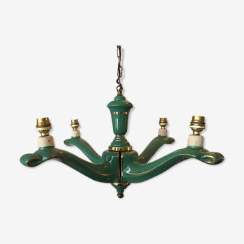 Chandelier with 4 arms in celadon green ceramic.