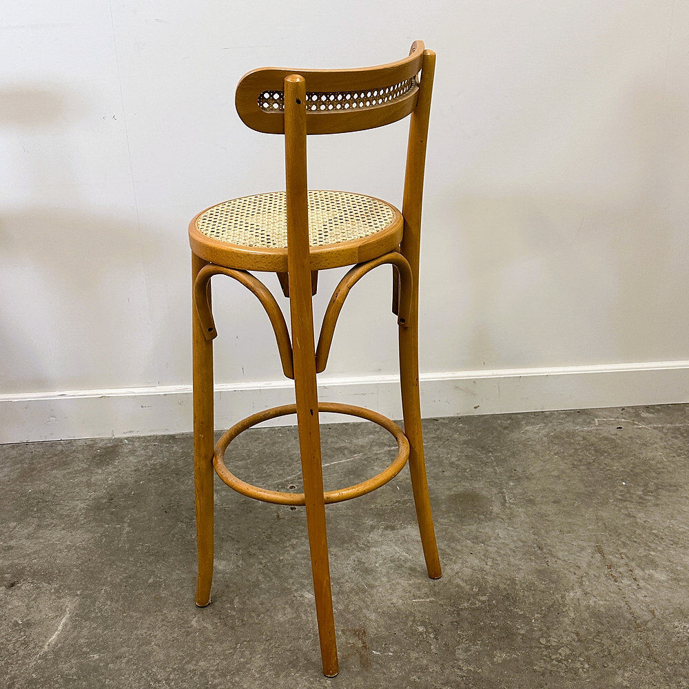 Set of 4 vintage Italian bentwood & cane bar stools, 1970s