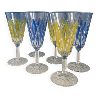 Set of 6 small flutes / harlequin glass vmc glassware of reims