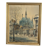 Tableau lithographie aquarellé, Franz Herbelot, « Paris la sainte chapelle », XXème s.