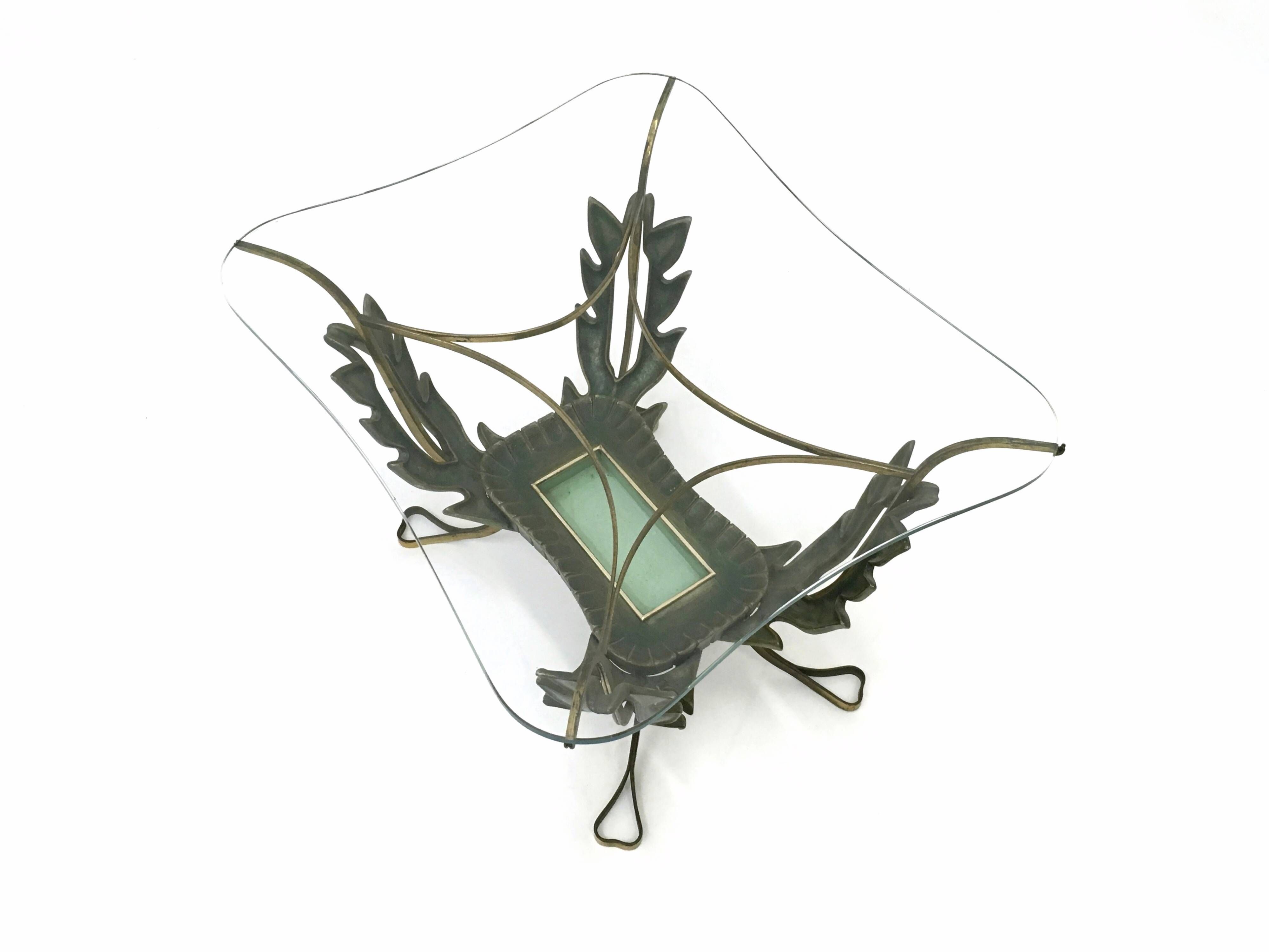 Vintage Brass and Varnished Metal Coffee Table by Pierluigi Colli, Italy