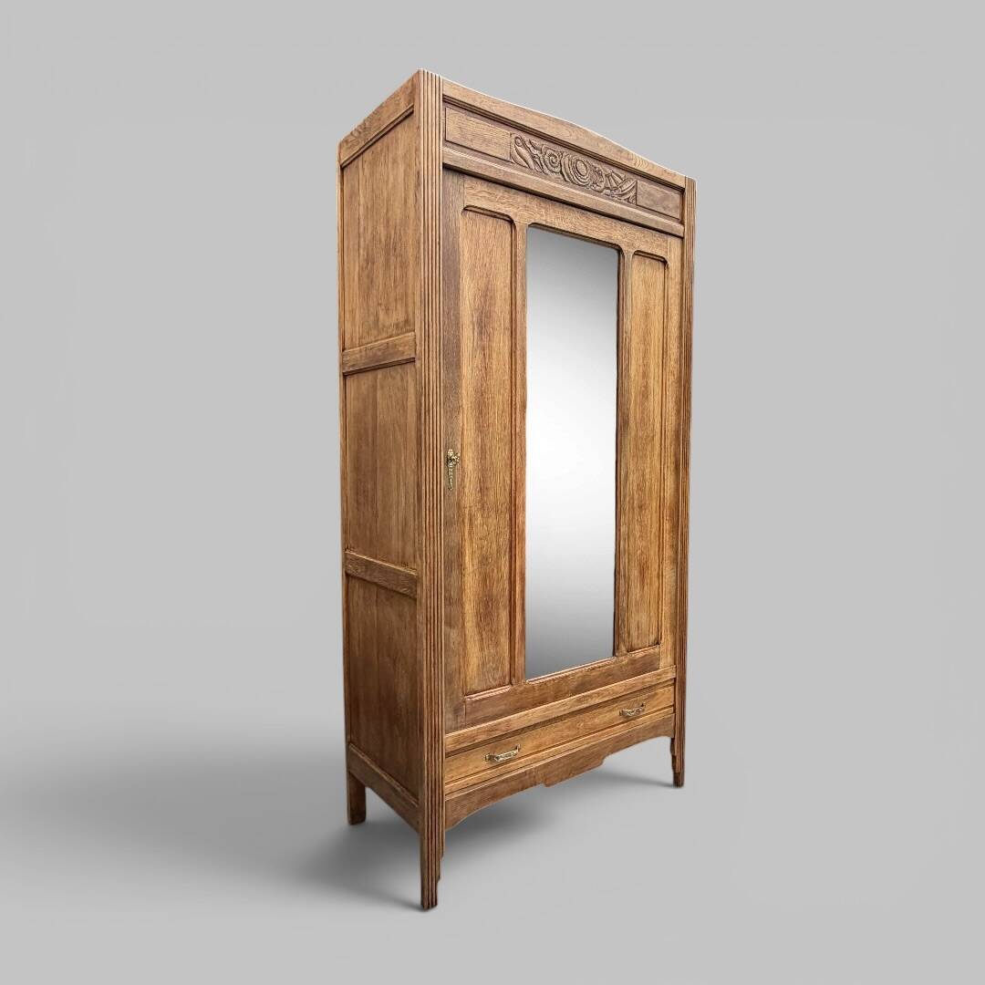 Art Deco bonnetière wardrobe from Paris in raw and solid oak.