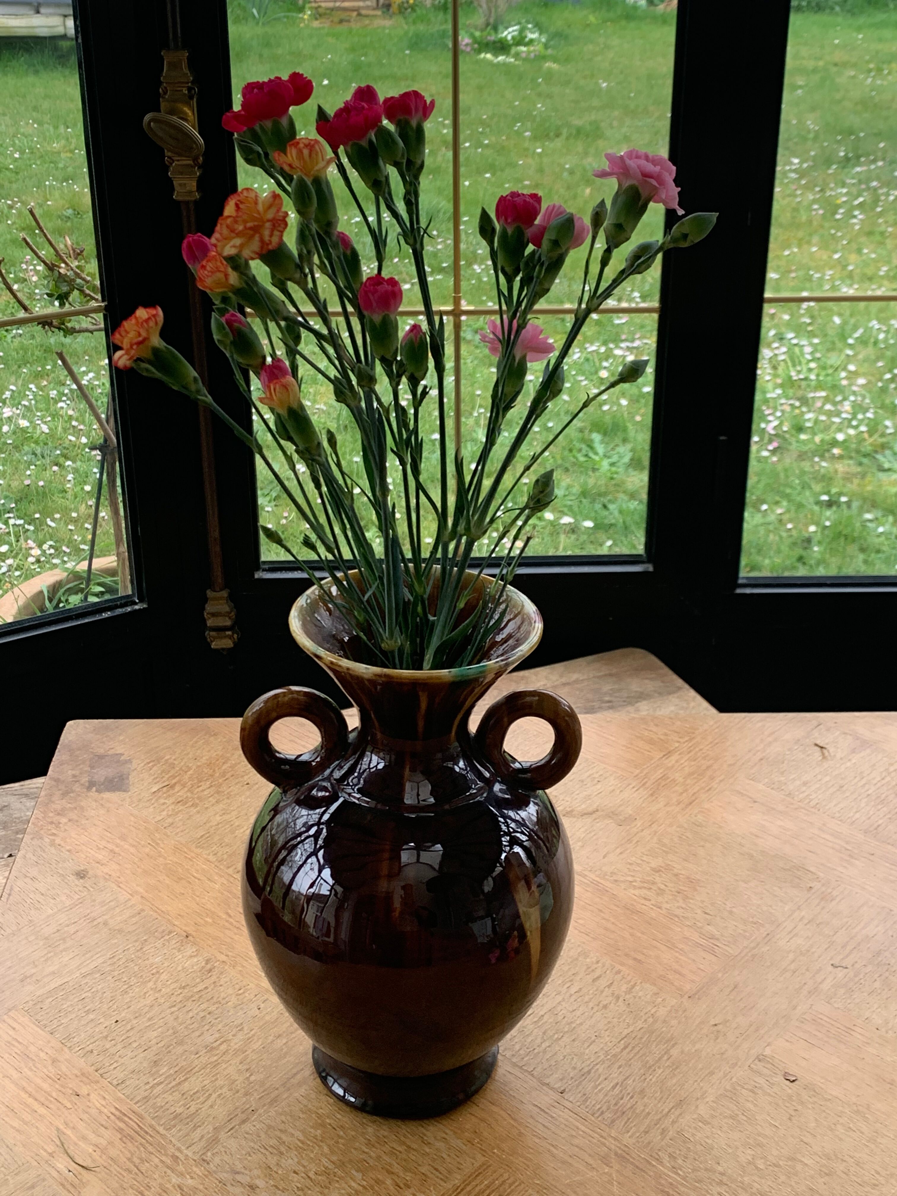 Amphora vase in glazed ceramic vallauris sign E.Covain vintage