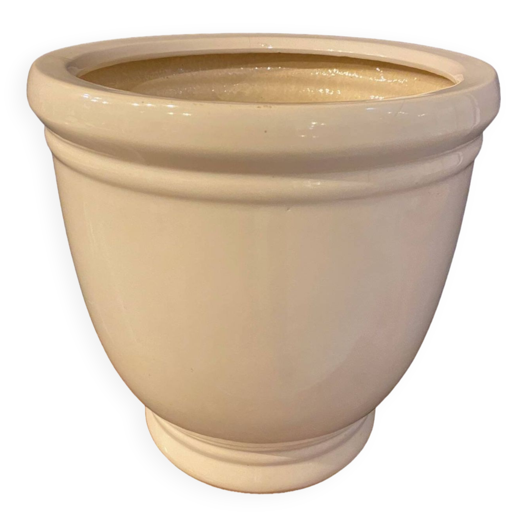 Cache pot en ceramique couleur gres clair forme ronde