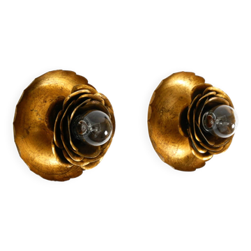 Two gilt "Water Lily" wall lamps by Banci Firenze, Italy, from the 1960s