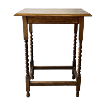 Antique Edwardian Oak Barley Twist Petite Occasional Side Table 1900s-1920s