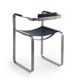 Armchair, silver steel and navy blue leather, contemporary style.