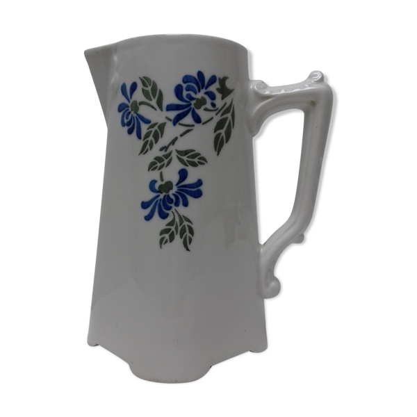 Pichet ancien céramique fleurs bleu