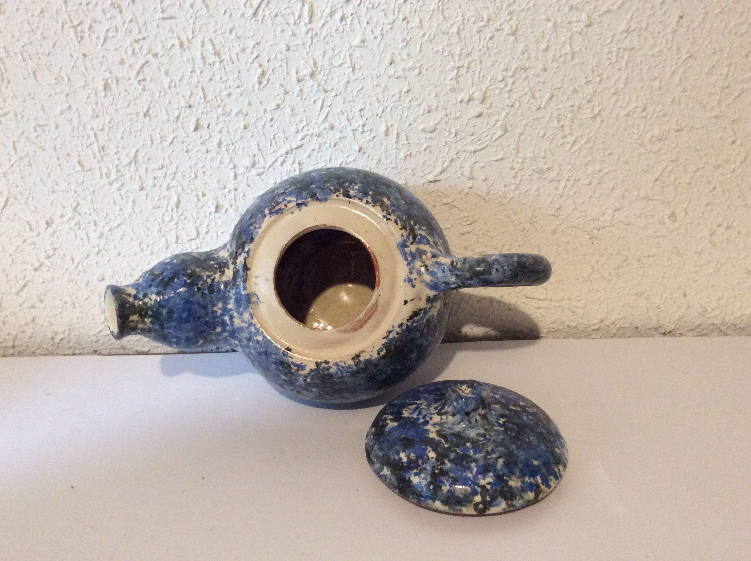 Vintage blue terracotta teapot