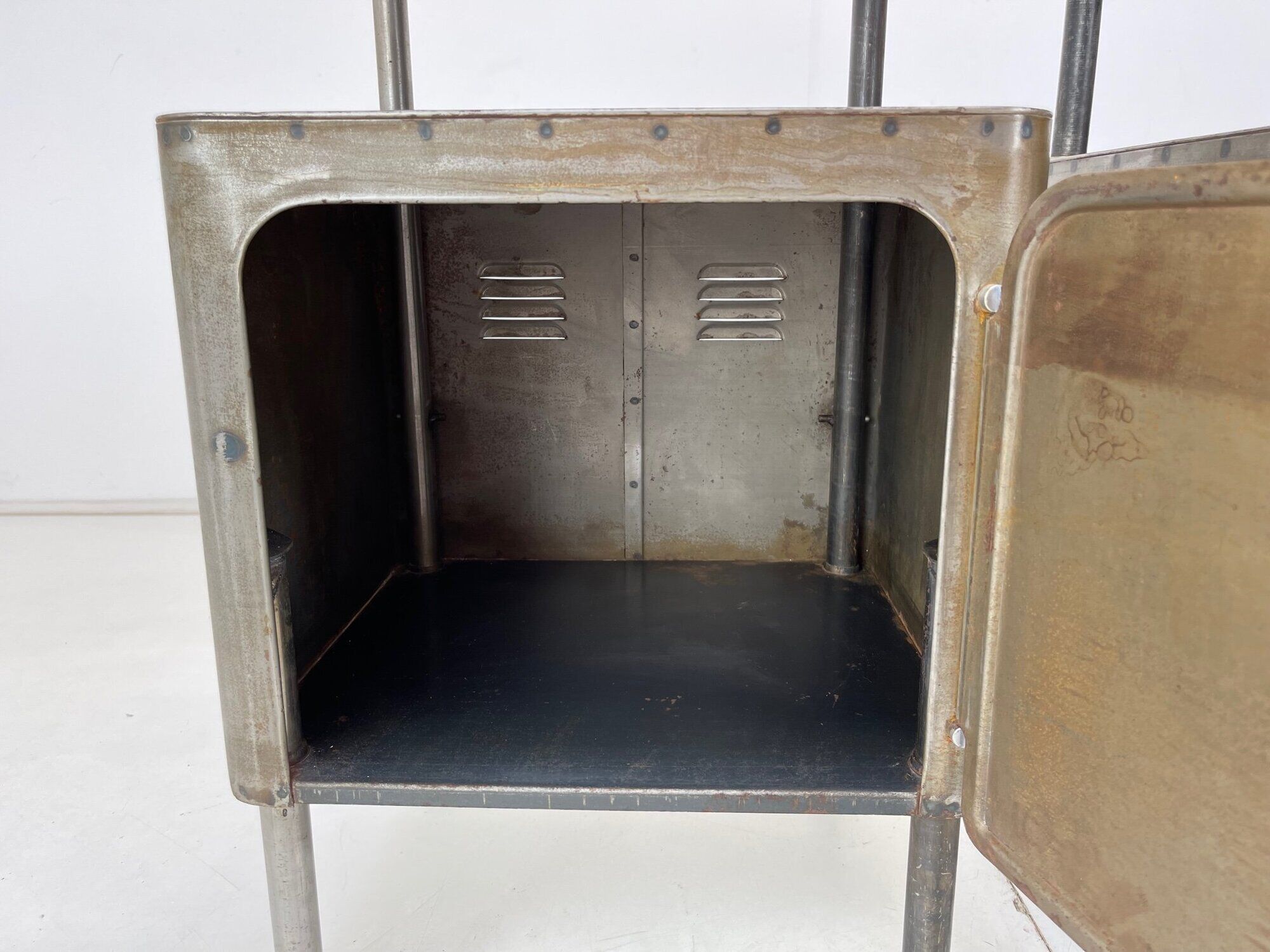 Vintage Industrial Brushed Steel Nightstands, 1920's