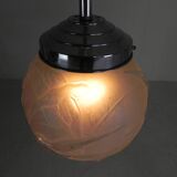 Art Deco pendant light with engraved glass globe and birds, 1930s