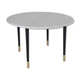 Table basse marbre, bois et laiton