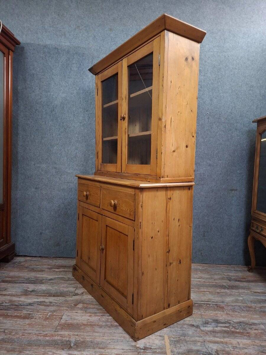 Two-body antique buffet in solid pine – glazed dresser – country style