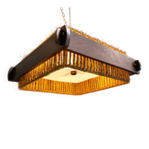 Raffia bast, wood and acrylic pendant lamp by Temde Switzerland, 1960s