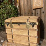 Exceptional curved leather/brass box with beautiful restored clasps.