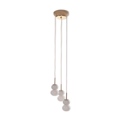 Suspension vintage avec trois sphères en verre opale, 1960 Allemagne