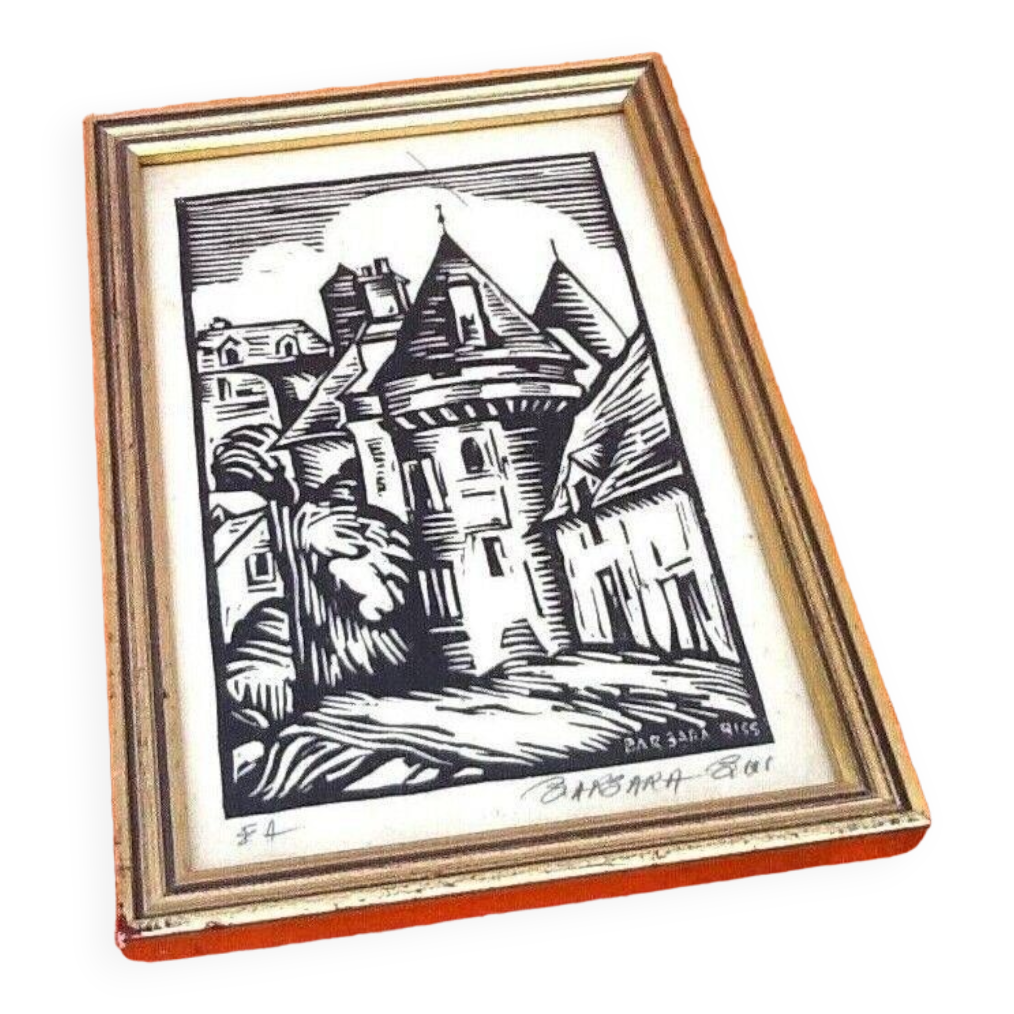 Golden wood frame Barbara Biss Original print