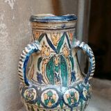 Antique painted glazed earthenware jar FEZ Morocco 19th century