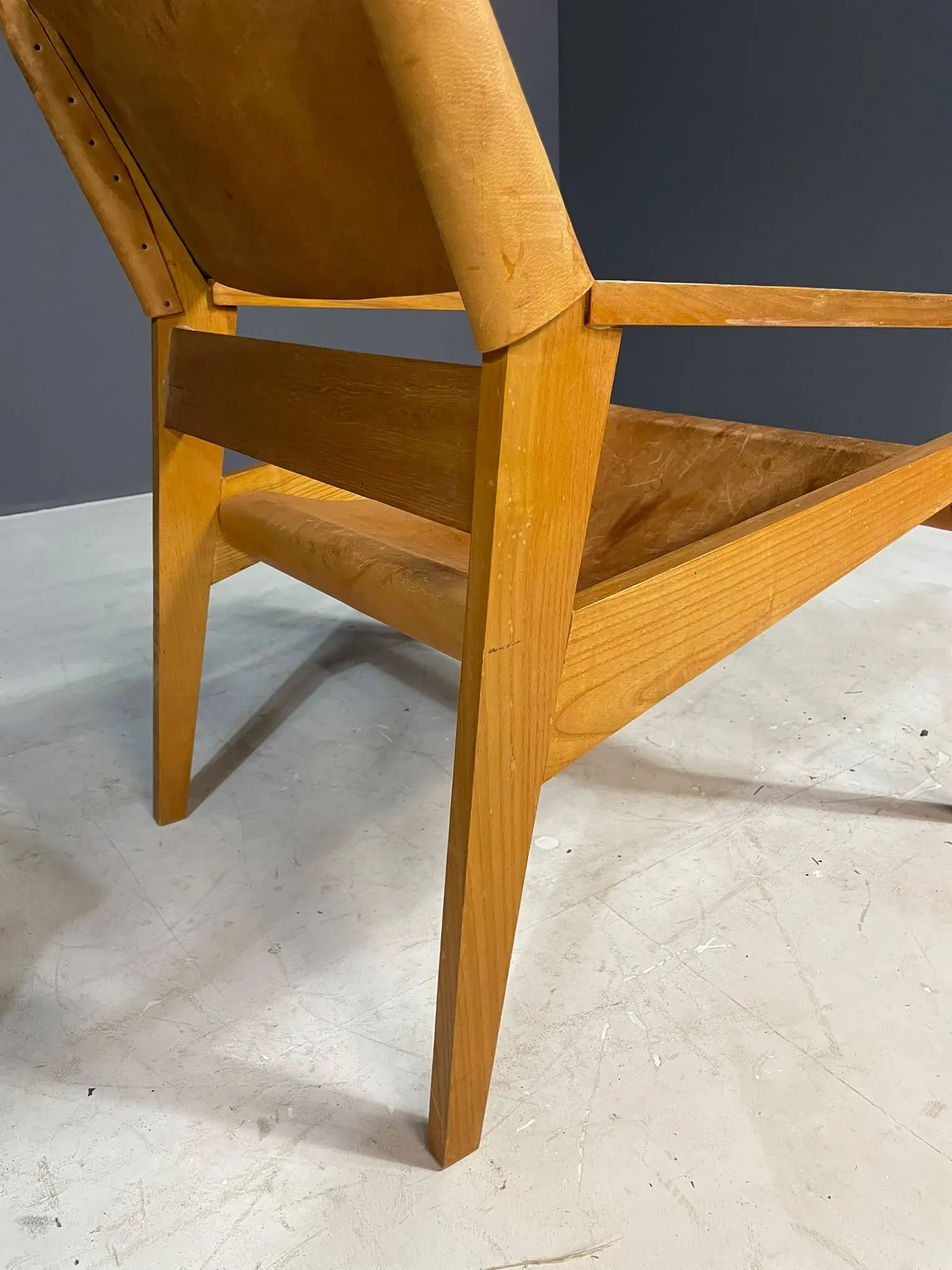 Pair of vintage wooden armchairs with leather upholstery, 20th century, 75 × 56 × 65 cm
