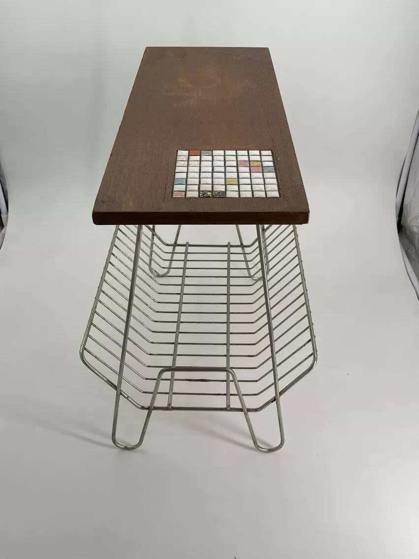 Vintage teak and metal Mid Century magazine rack