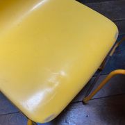 Duo of vintage Grofilex child kindergarten chairs yellow plastic